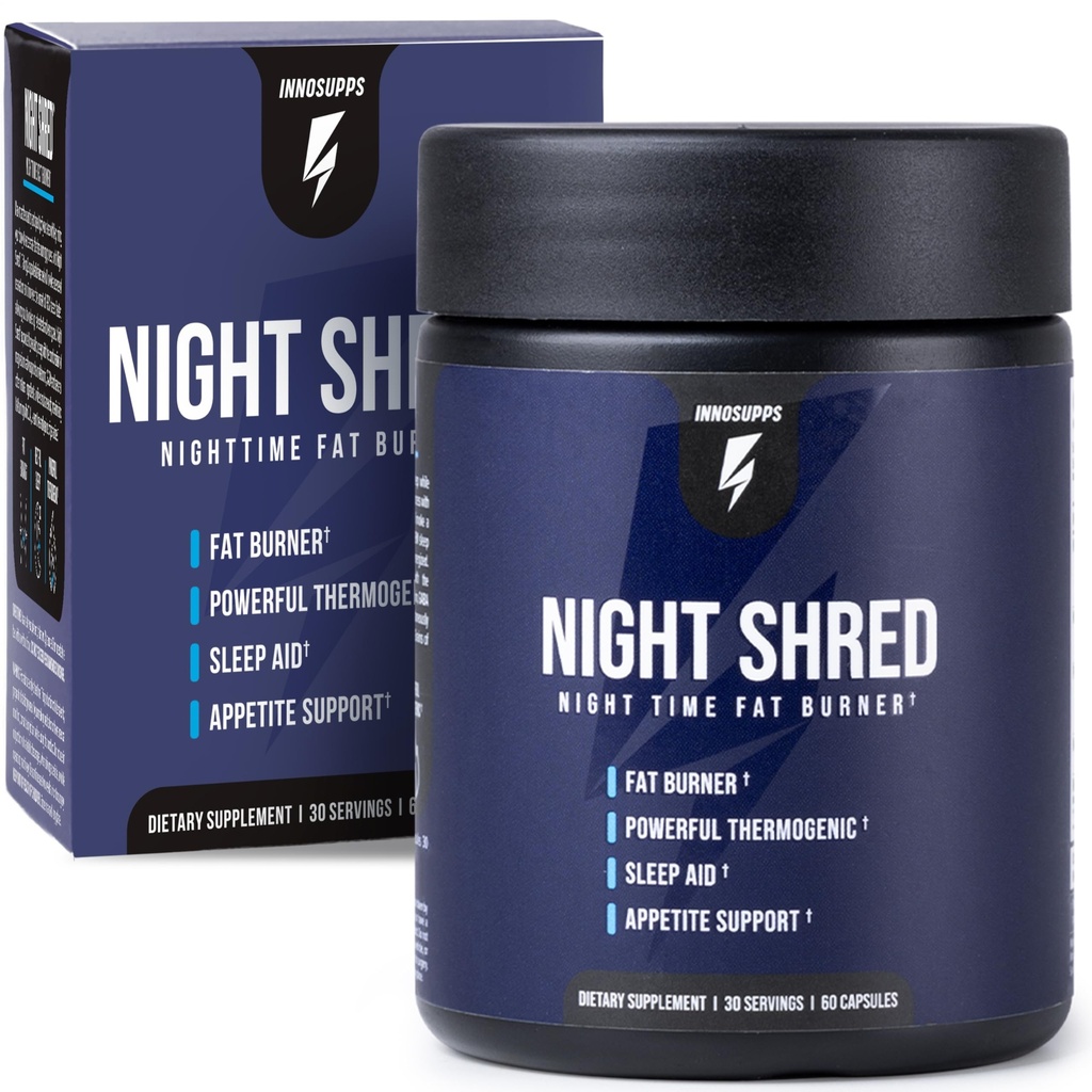 InnoSupps Night Shred Fat Burner and Natural Sleep Supports QQ Ashwaganda, 5-HTP, CLA, Melatonin QQ Appetite 压制剂 重量损失支持 夜间脂肪燃烧(60个蔬菜卡普尔)