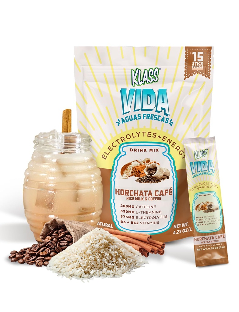 水分+能源 电解 饮料 混合 – Coffee Horchata Agua Fresca Flavor – 配有咖啡因的无糖粉,L-Theanine,椰水和矿物 → 15 单工棒包装