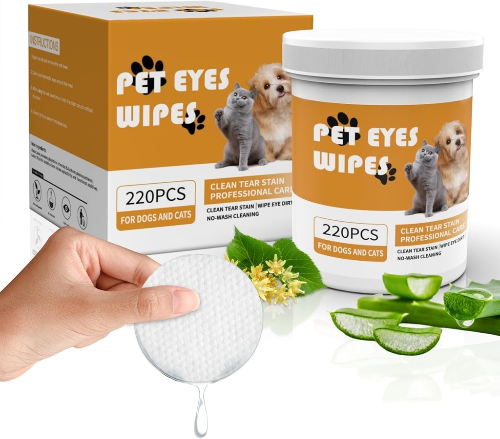 Senlong Eyes Sweeps for Dogs - Gently Release Stain - 狗眼清洁剂,眼碎片,放出物,Mucus Sections - 狗眼擦除物 - 狗和猫眼擦除物 - 220pcs,白色