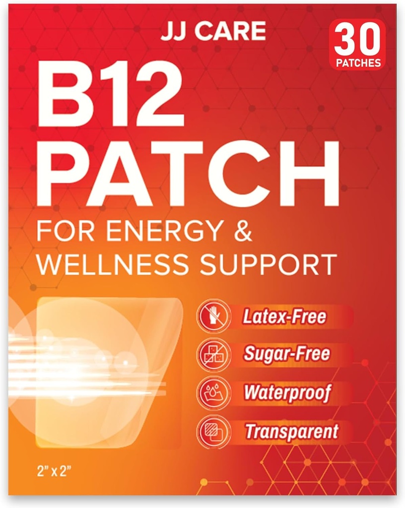 JJ CARE B12 补丁(30张包),自干自然混合主题日报 B12 能量补丁,1个月供应量