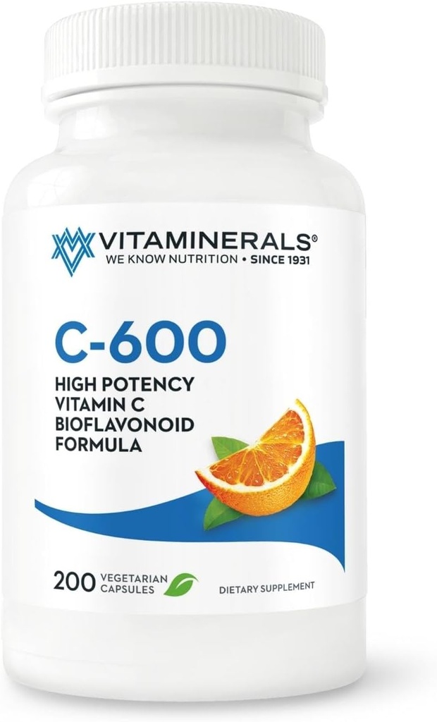 VitamineralsTM 维生素C-600® 抗氧化剂支持600mg 维生素C,配有Bioflavanoids - 200 Vegie Caps