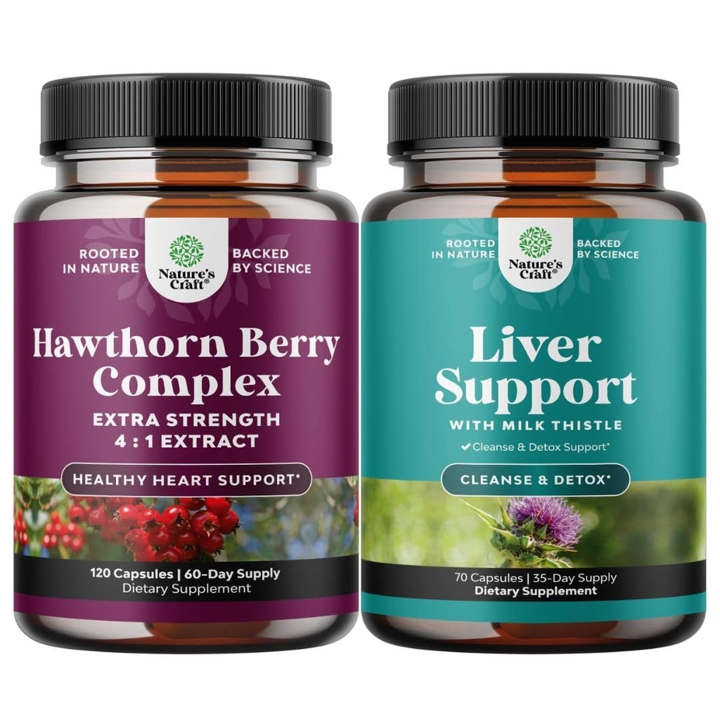 Natures Craft Bundle of Extra Starity Hawthorn Berry Capsules - 心脏健康补充和肝脏清洁解毒与修复公式 - 草药肝脏支持补充