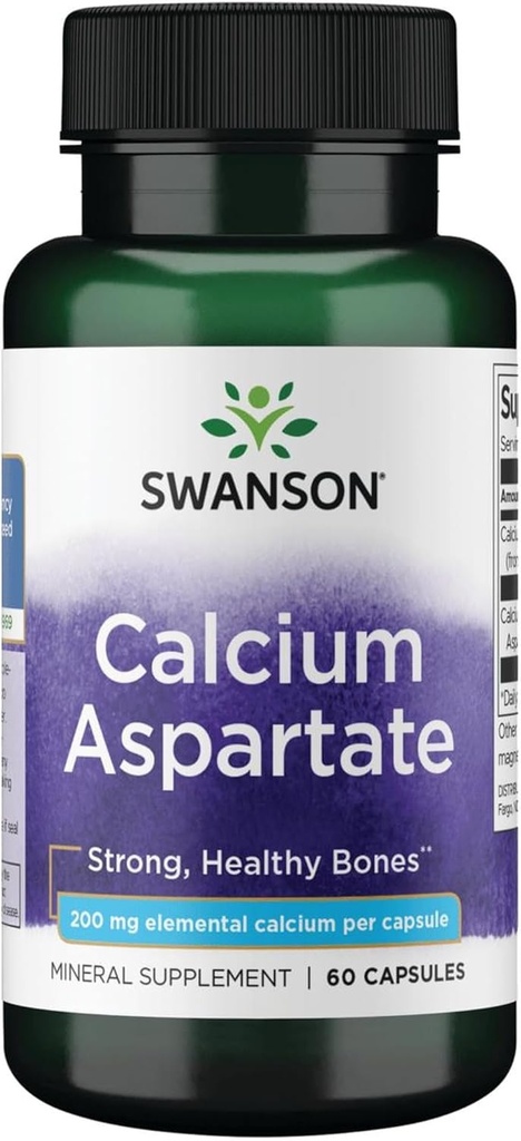 Swanson Calcium Apartate - 草药补充剂促进骨骼,心脏,和肌肉健康 - 自然公式促进整体身体健康 - (60 Capsules-200 mg 各自)