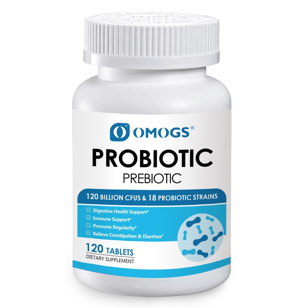 OMOGS Probiotics 90亿 CMUs 18 Strains,配有3种有机先生和维生素C, 妇女、男子和儿童营养补充剂,支持代谢、免疫和消化健康,非GMO, 90片