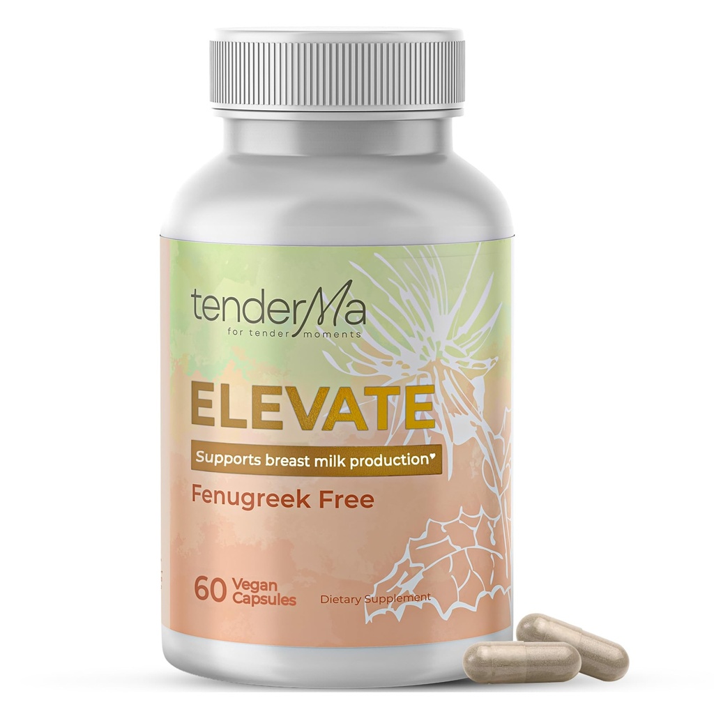 Elevate – Fenugreek-Free Lactation 补充 有机山羊的Rue,狮子的Mane,祝福Tetle & Brewer的Yeast – Vegan,非GMO 母乳喂养支持 60 Capsules