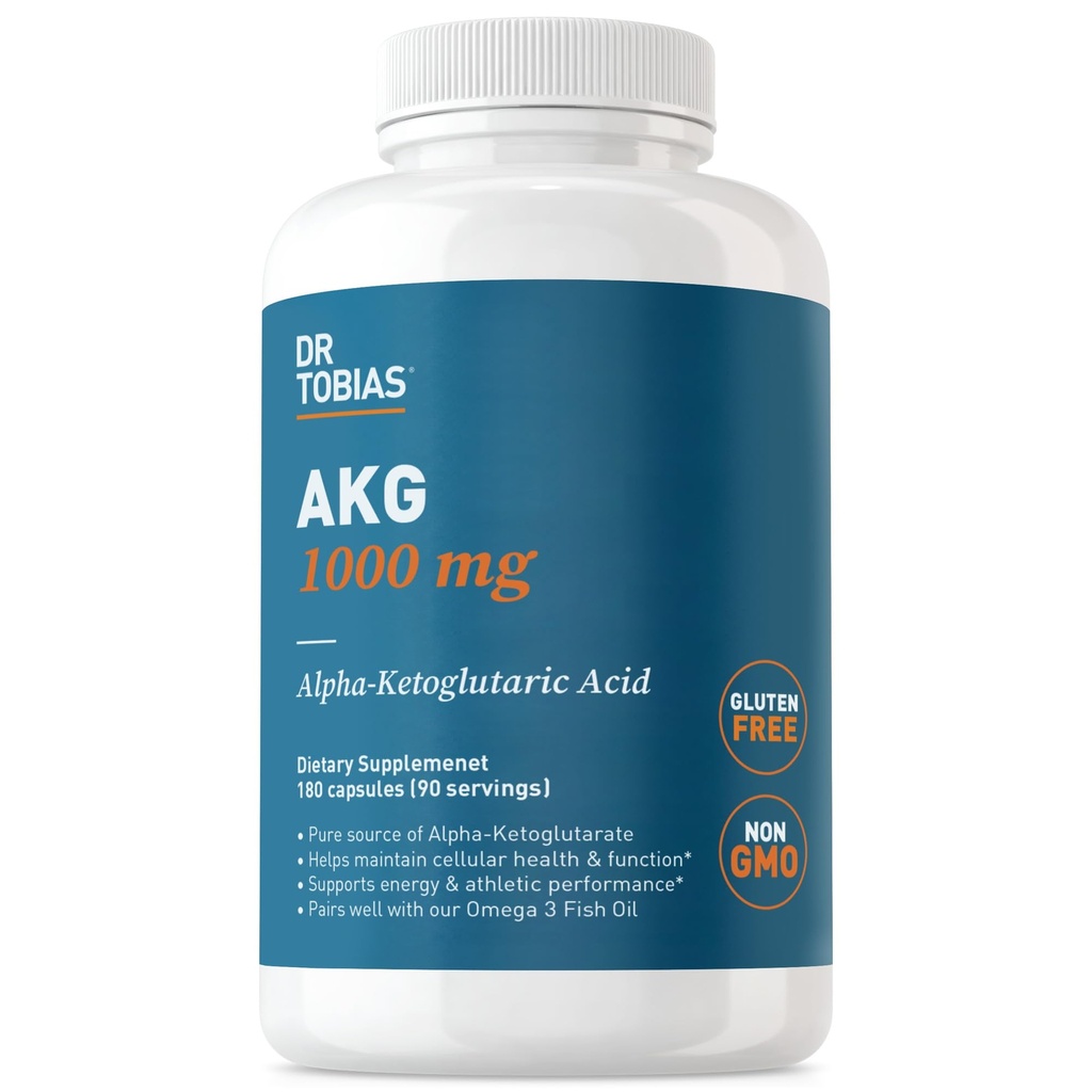 Tobias AKG博士 Supplement 1000 mg per service, Bioblicable Alpha Ketoglutaric Acid, 支持细胞能和氮氧化物流, Vegan, Gluten-Free, 非GMO, 180 Capsules, 90 services