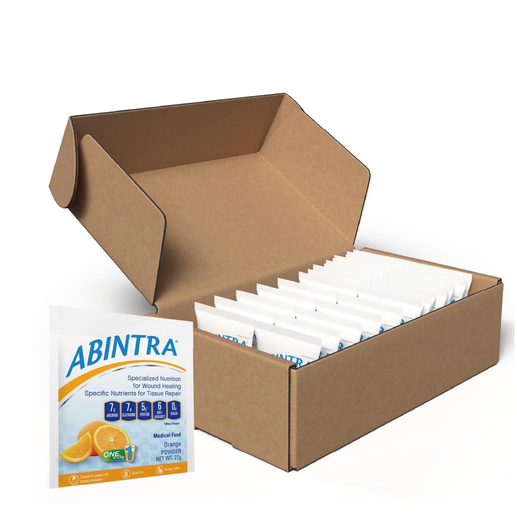 ABINTRA 专门治疗伤痛的营养补充剂包括L-Arginine、L-Glutamine、Whey蛋白、维生素和矿物、橙色火焰、美国制造的30个包装。