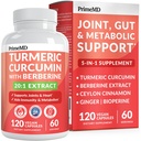 5-in-1 有机Turmeric Curcumin Supplement(4210mg),配以柏柏林,锡兰桂花生素和姜汁辅料,用于联合,心脏,古特,和Metabolic Support(120吨)