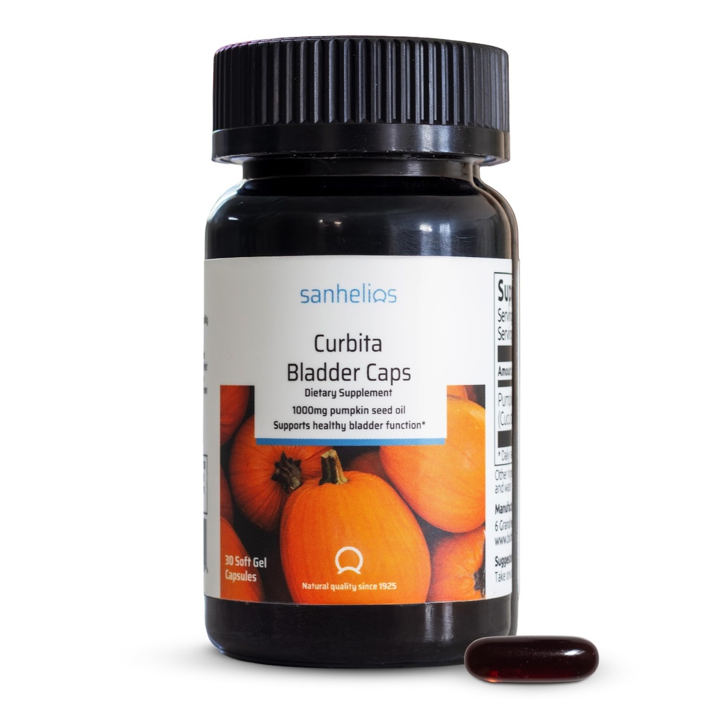 Sanhelios Curbita Bladder Caps 南瓜种子油 1000mg - 健康 Bladder 功能支持补充 男女 - 非GMO,无糖,防腐,无胶 - 30 Capsules - 1 pack