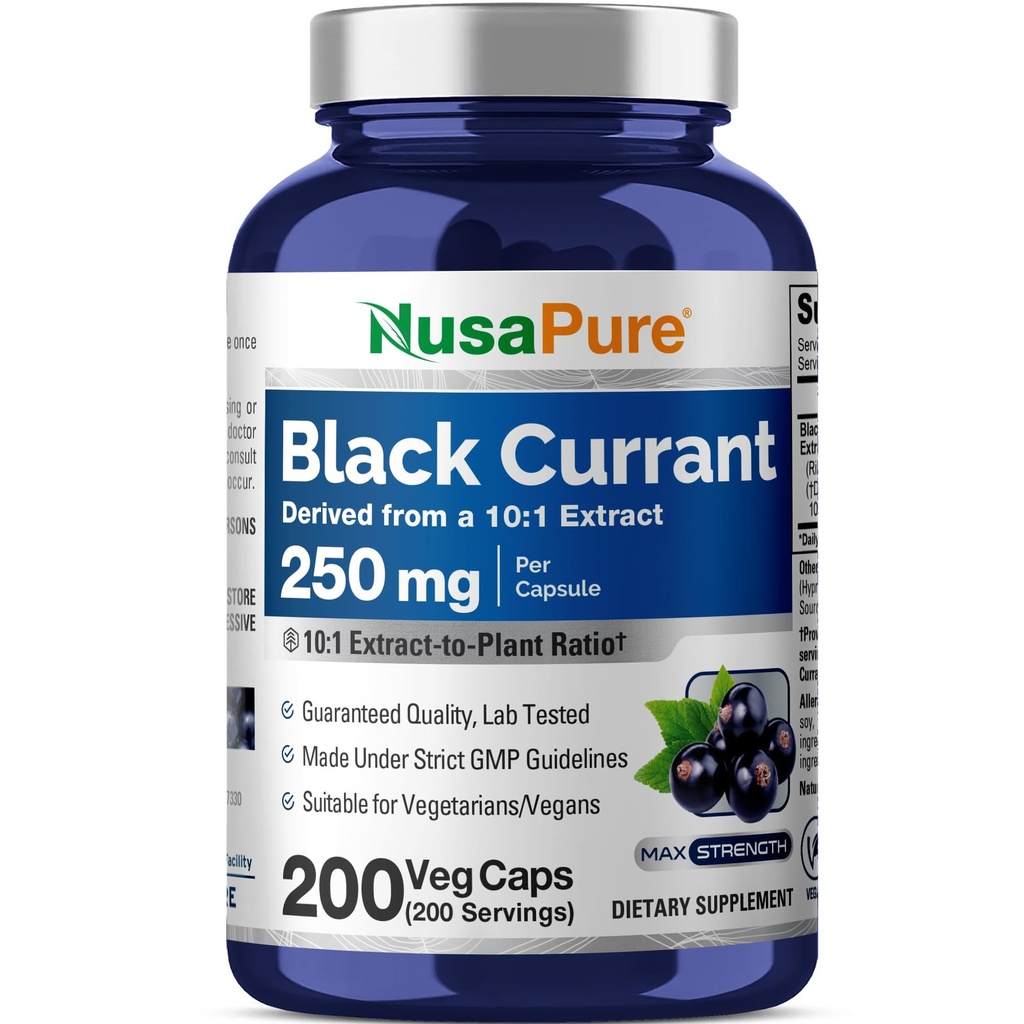 NusaPure Black Currant 10:1 提取物,250毫克至2,500毫克,每Veg Caps 200 Vegan,非GMO