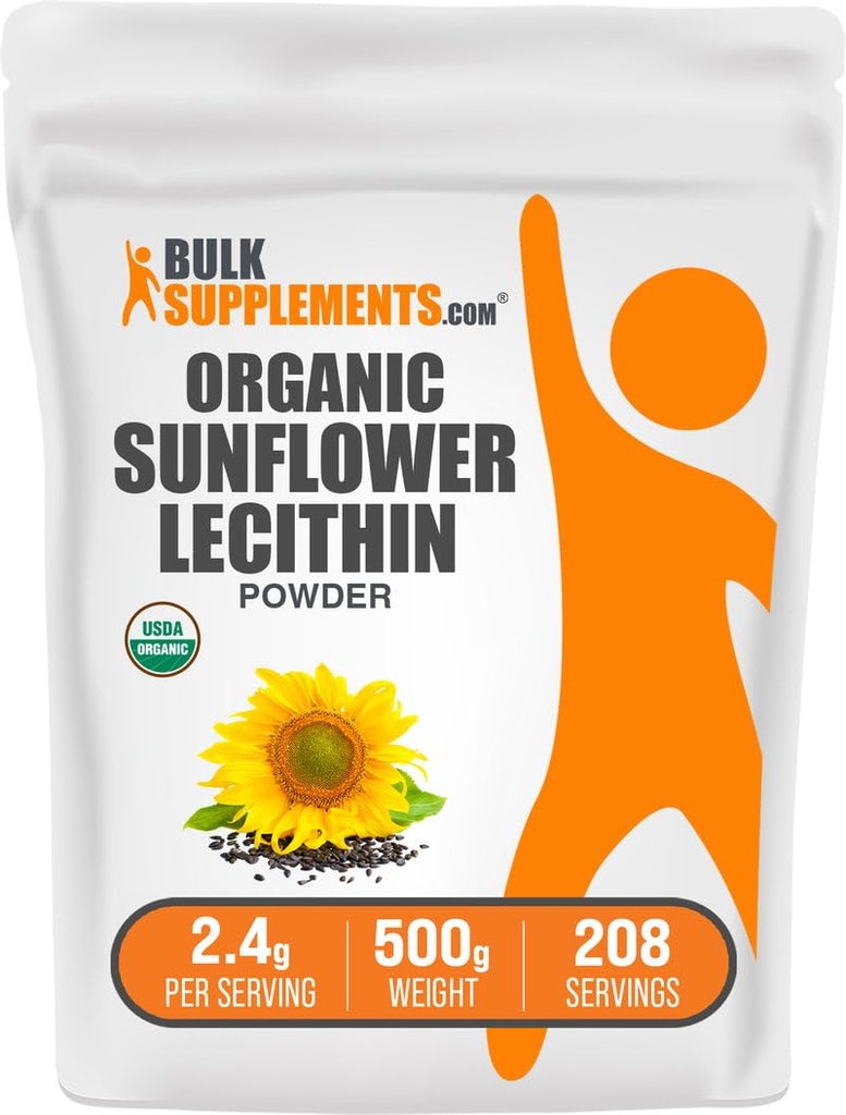 bulk Assupports.com 有机葵花莱西辛粉 - 葵花莱西辛补充剂 营养补充剂 食物品级 - Vegan & Gluten Free,每服2.4g,500g(1.1磅)(一包)