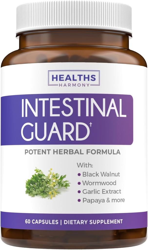 肠内护卫(Non-GMO) - Potent Natural Formula with Wormwood, Black Walnut, Goldenseal, PAU D'Arco, Clove, Garlic, More - All in One Supplement - 60 Capsules (No Pills) (无药丸) (无药丸)