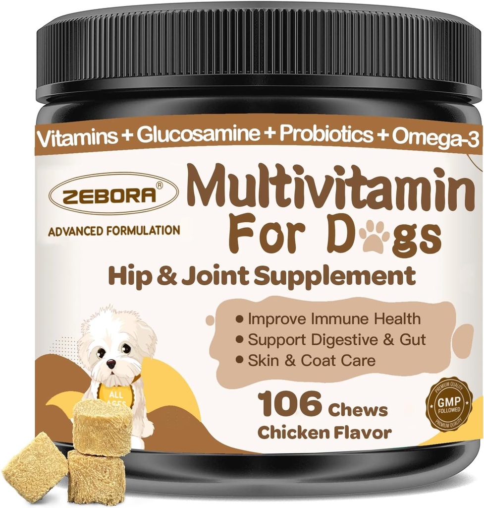 狗多维他明与矿物促进总体健康 - 狗维生素和加Glucosamine的辅料, 狗和有矿物的老年狗的抗生素 - Omega 3 Fish Oil for Skin & Coat - 106 Chews