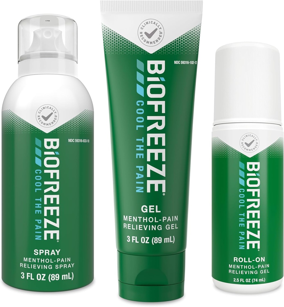 在2.5 FL OZ、Gel 3 FL OZ和Spray 3 FL OZ Variety Pack 骨骼和关节的骨骼疼痛解脱器上