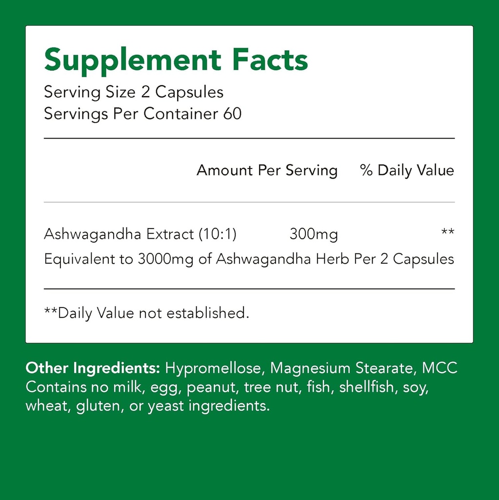 有机Ashwagandha 补充剂 → 150 mg of extract = 1500 mg of Herb(1瓶-120 Capsules-2mo Supply) → 支持应激缓解,免疫健康, & 能源 → 非GMO & Gluten Free