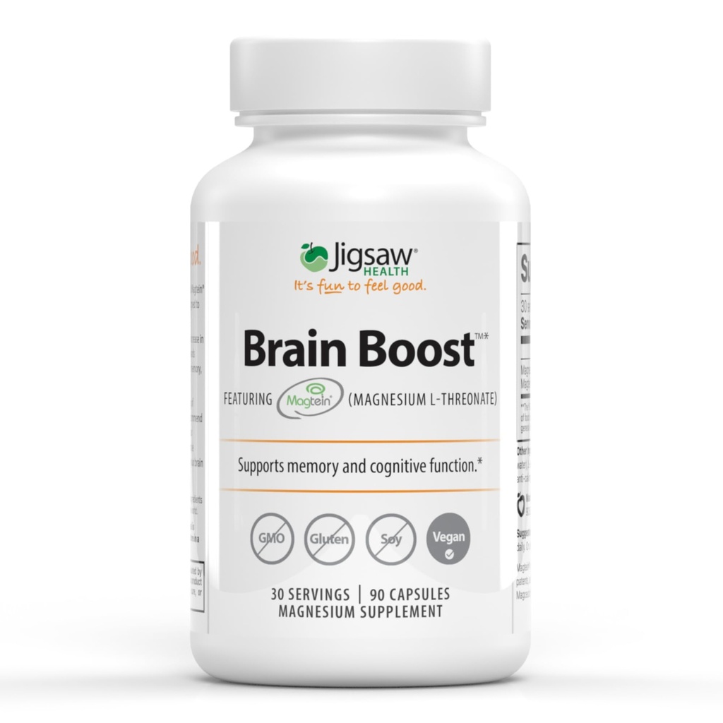 Jigsaw Health Brain Boost | Supports Memory and Cognitive Function | Magnesium L-Threonate | 90 Capsules | 30 Servings