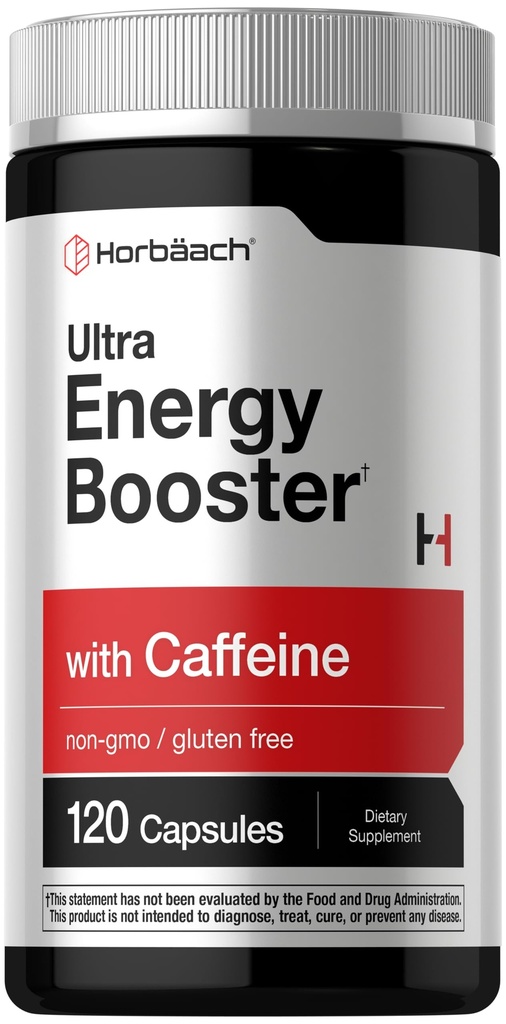 Horbäach Energy Supplements 120 Capsules 配以咖啡因,Ginseng & Vitamin B12 配以每日能源助推药 → Non-GMO, Gluten Free