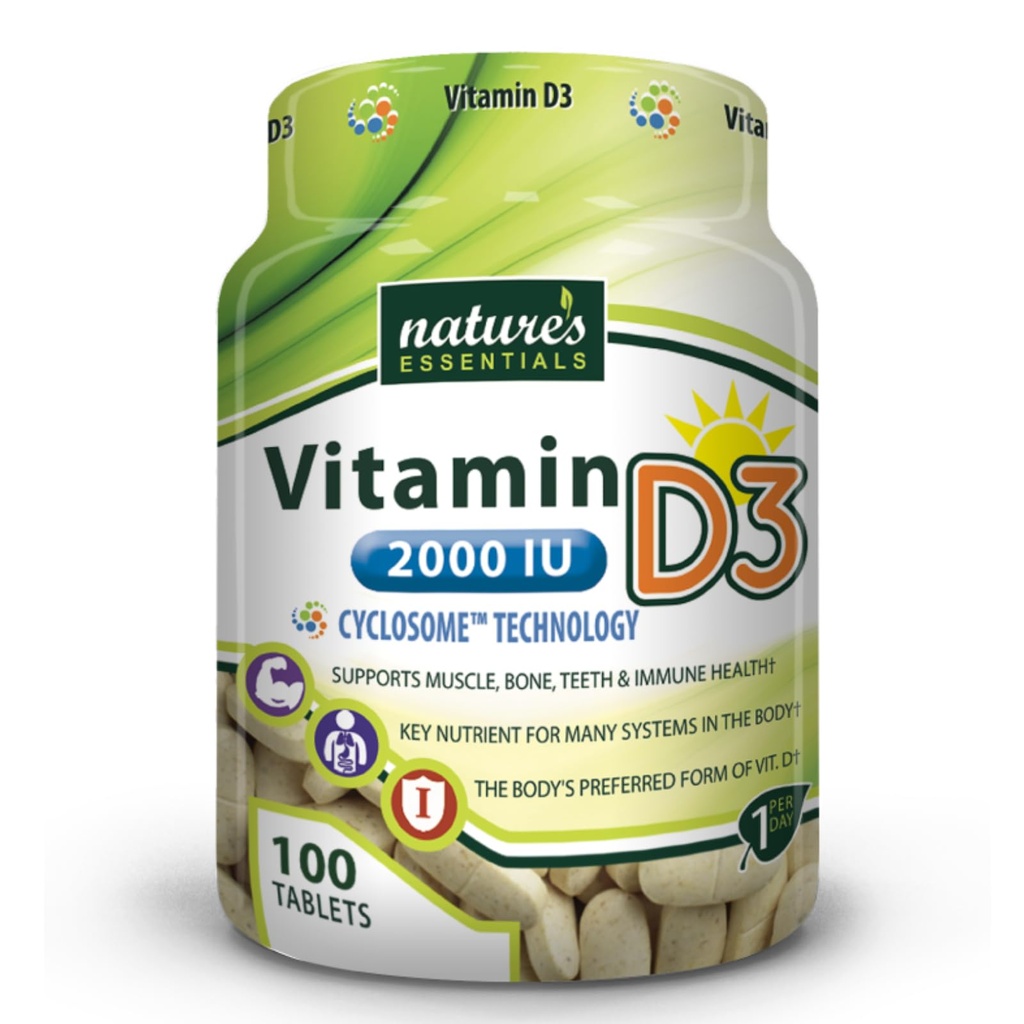 NATURE的ESSENTALS 维生素D3 2000IU + 免疫支持 + 高级循环 Liposomal 交付 → 非GMO, Gluten Free, Vegetarian → 100 片