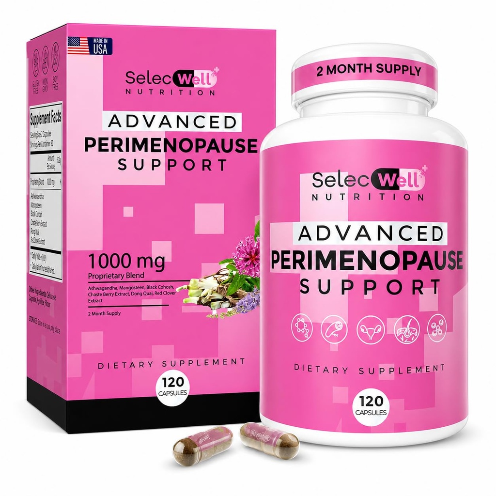 Perimenopause & Menopause 支持女性-多点- 与黑色Cohosh & Red Clover Isoflavones 的共振辅助 – Ashwagandha Adaptori & Herbal Blend – Hormone 平衡支持 – 120 Capsules