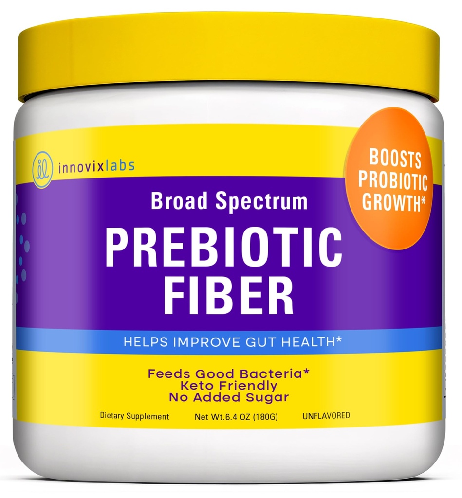 InnovixLabs Prebiotive Fowder for Gut & Digestive Health, 具有奇科里根的男女高纤维补充剂, FOS, Acacia, 胰岛素, 溶性与不溶性纤维, 无添加糖, 30天供应