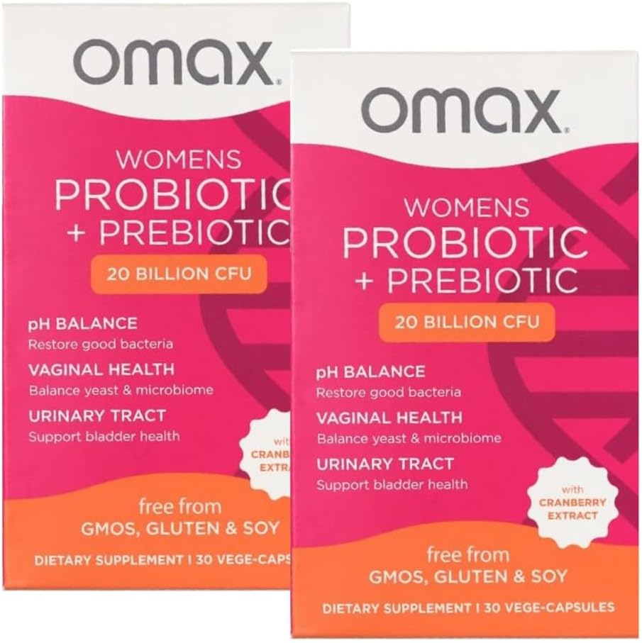 2 Pack Omax Prebiotics & Probiotics Complex for Women, pH平衡,阴道健康,尿道切除,Yeast,UTI/BV预防,Bloating pH 20亿 CHFU QQ Vegan,有机,Gluten Free,60 Vege-Capsules