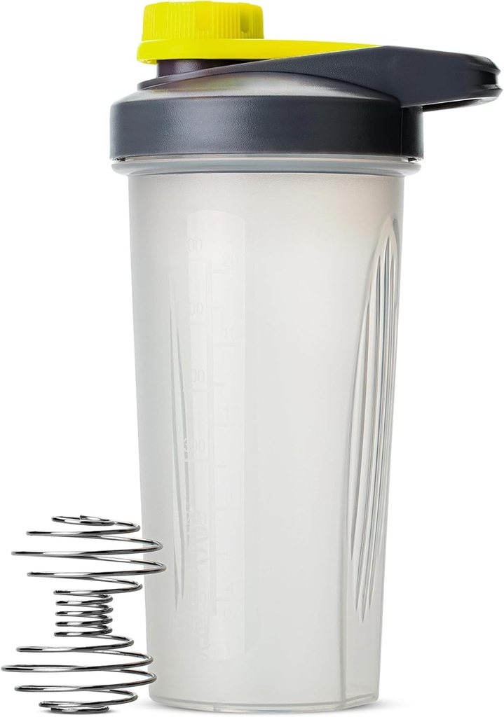Pen-Shaker Bottles先生 蛋白质混合剂,带扭矩帽,28 oz, Gray/Yellow, 带电威斯克球的蛋白质摇矩瓶