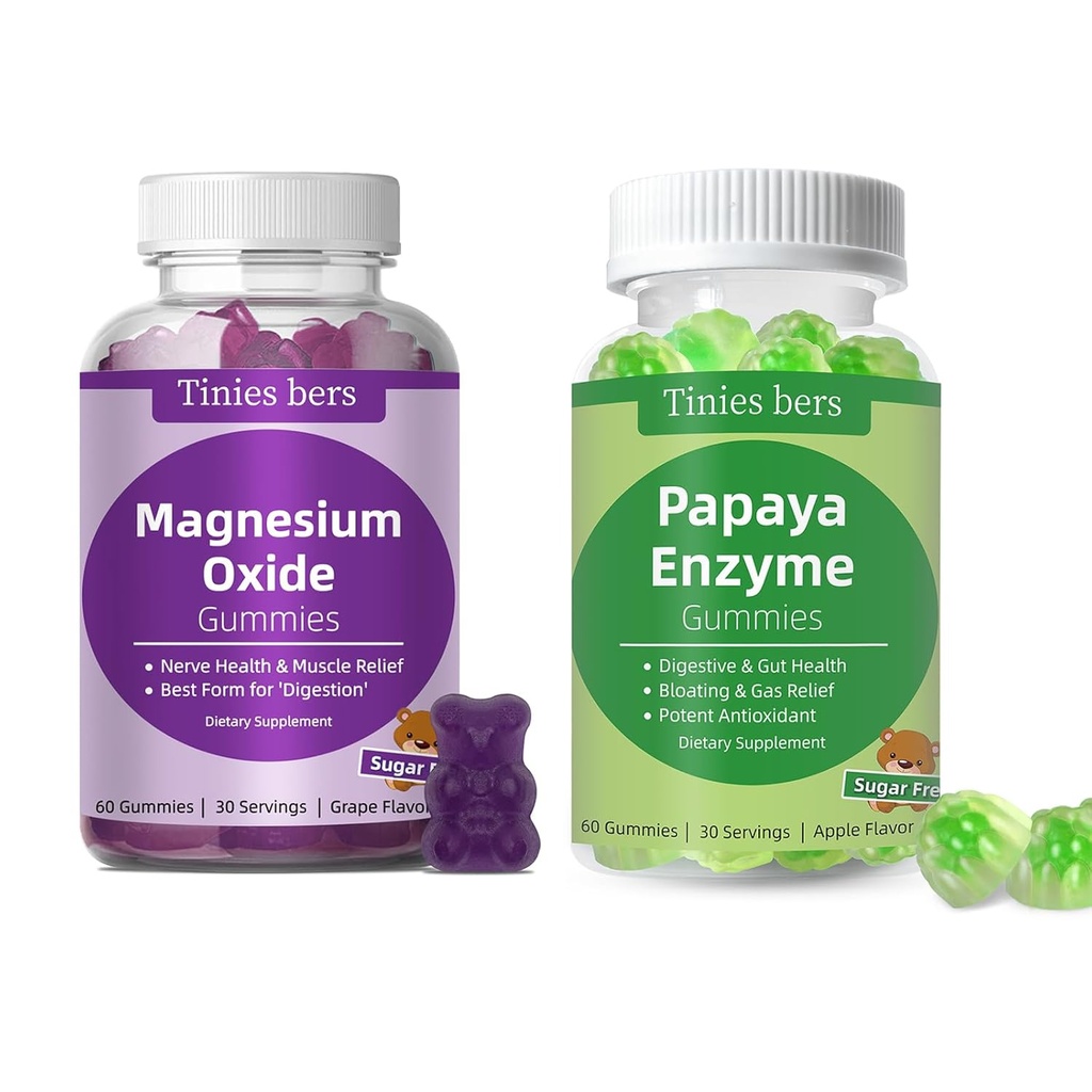 木瓜酶(Papaya Enzyme Gummys)和氧化镁(Magnesium Oxide Gummys),成人和儿童的消化健康,维冈,无糖,非GMO,佩克廷