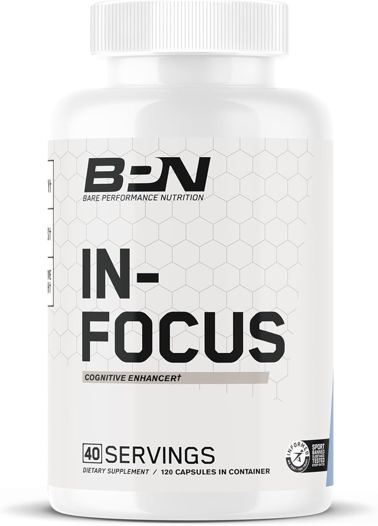 记忆和聚焦咖啡因药丸的BARE PERFORMANCE NUTRION BPN 重心脑增量,每服1克L Tyrosine + Alpha GPC,40服,Gluten Free + Vegan