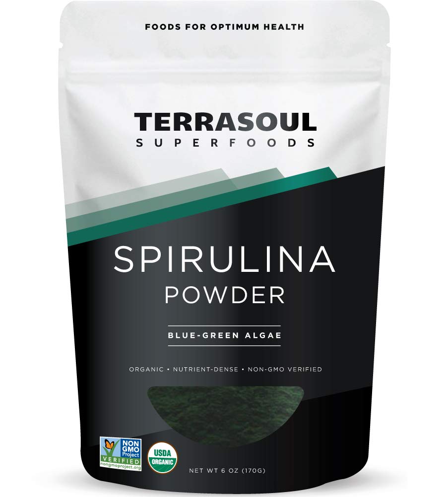 Terrosoul超级食品 有机螺旋藻粉、6 Oz、Vegan蛋白、绿色超级食品促进平滑、解毒Elixirs和Immune支持