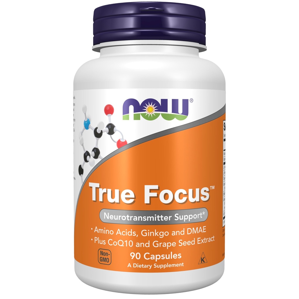 Now Foods Supplements, True FocusTM 配有氨基酸, Ginkgo, DMAE + CoQ10 和葡萄种子提取, 90 Veg Capsules