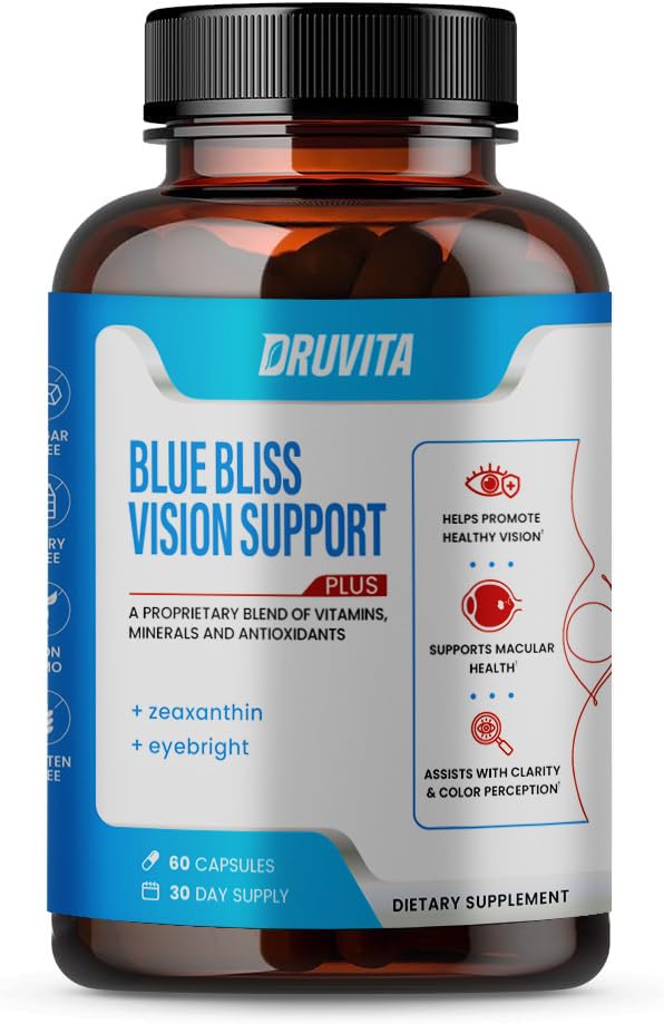 Blue Bliss Visual Support -- -- 配有Lutein、Biotin、Bilberry和Zeaxanthin的眼维生素 -- -- 成人视力健康和保护维生素补充品
