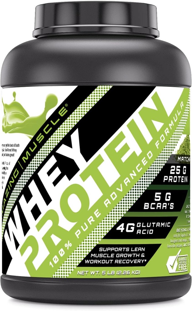 惊人的肌肉 100% Whey蛋白粉 * 高级配方 以Whey蛋白隔膜作为初级配方 与Ultra过滤的Whey蛋白集中(日语Matcha, 5 Lb)