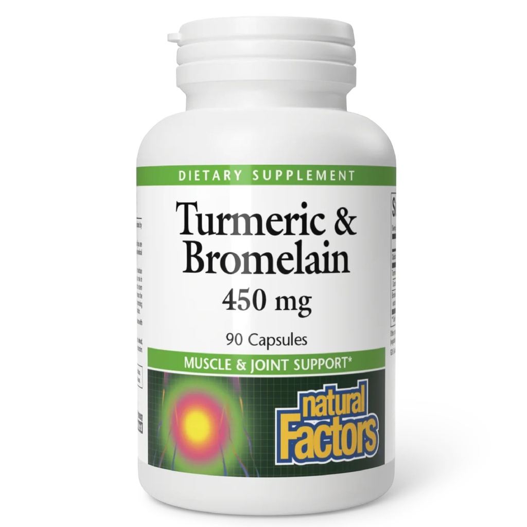天然因子,Turmeric & Bromelain 450 mg,肌肉和联合支持,90 Capsules