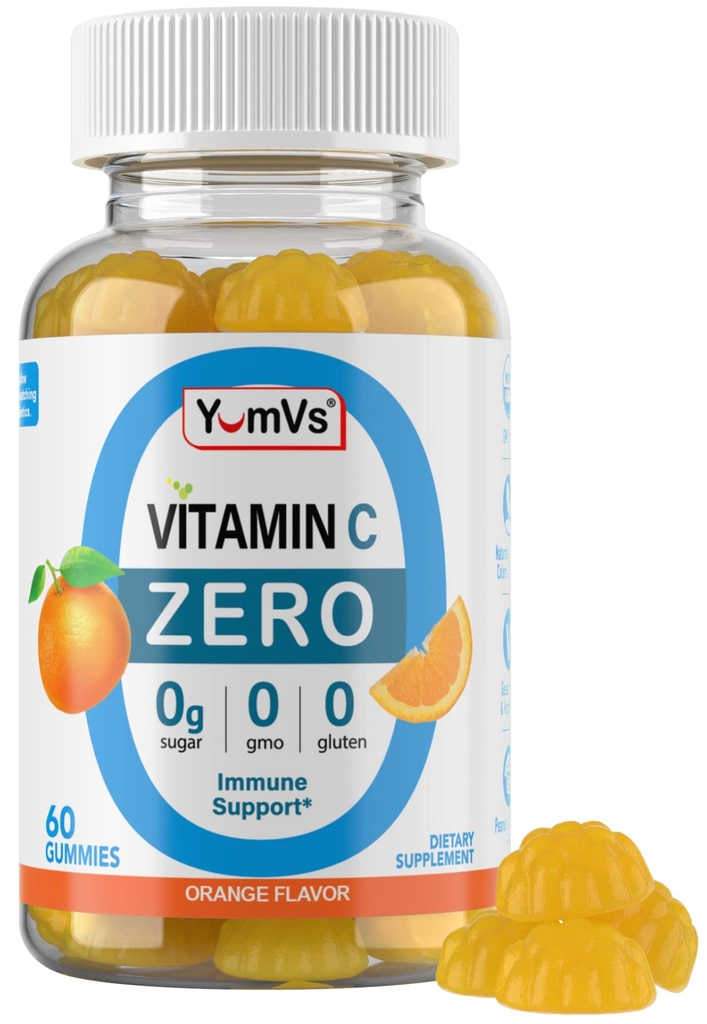 Yum-Vs - 成人和孩子的零糖维生素C Gummys - 250 mg VIT C Immune Support Gummy Vitamins - 不含糖的可食用维生素C Gummy 补充剂 - 高潜力蔬菜维生素C Boost(60)