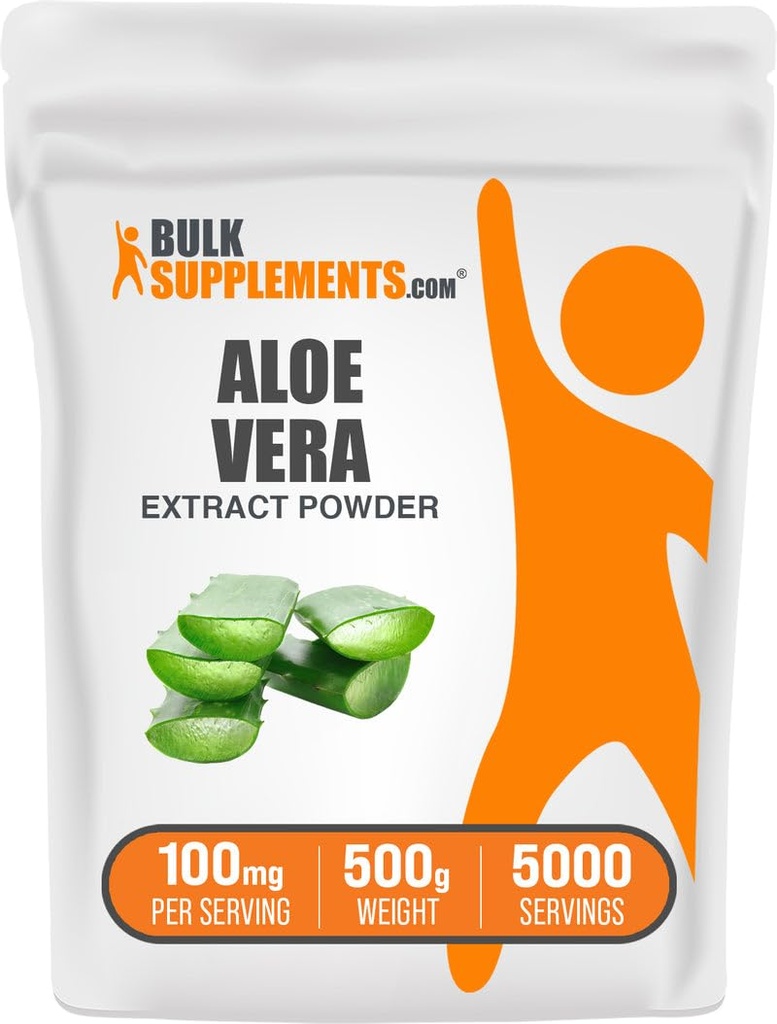 Bulk Assupports.com Aloe Vera 提取粉末 - Aloe Vera 补充剂,草药补充剂 - Vegan & Gluten Free,每架服役100mg,500g(1.1磅)(包1)