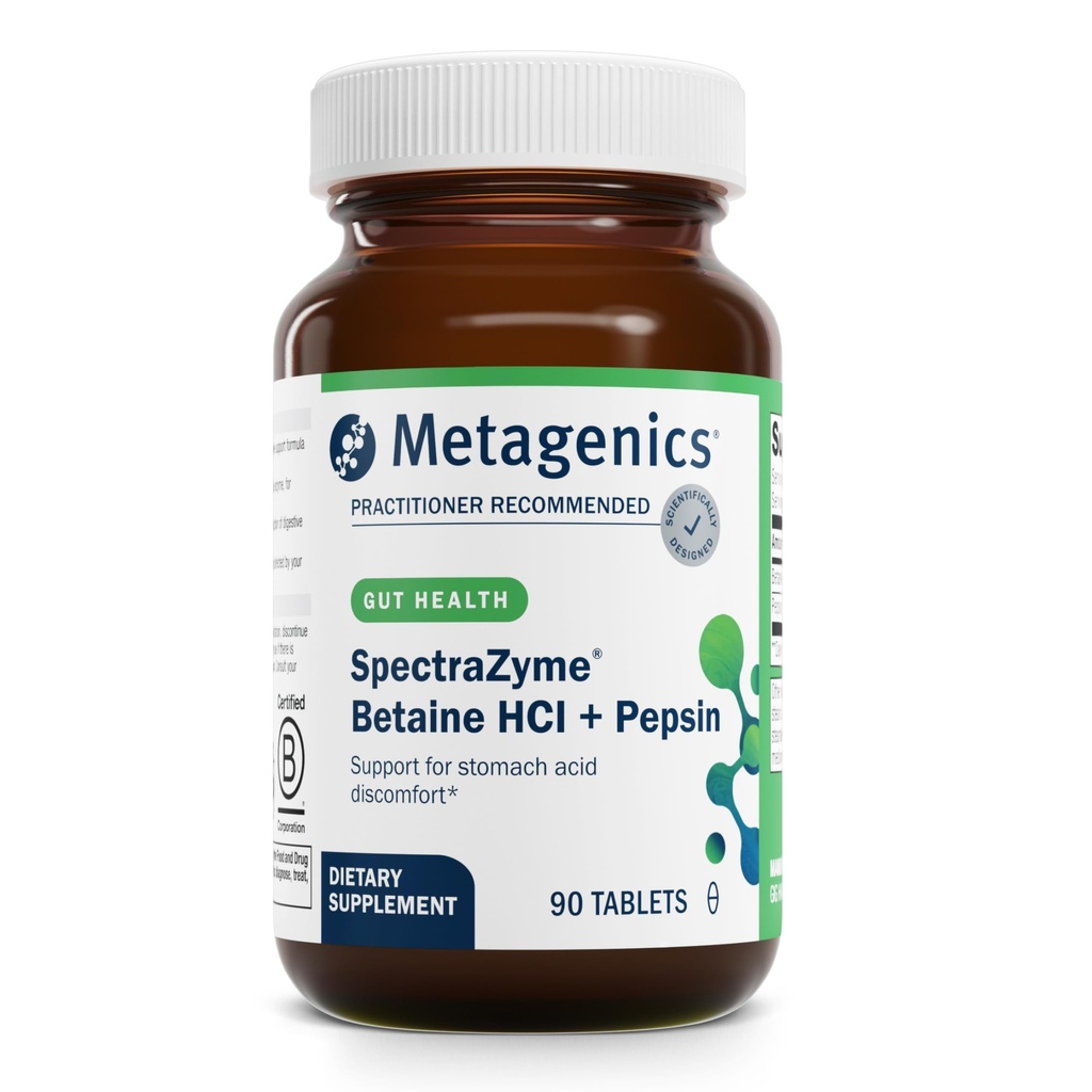 基因组学 SpectraZyme Betaine HCI + Pepsin - 在文摘中支持胃健康与艾滋病* - 与Betaine HCl & Pepsin - 蛋白质消化酶 * - 非GMO - 45 服务 - 90 片