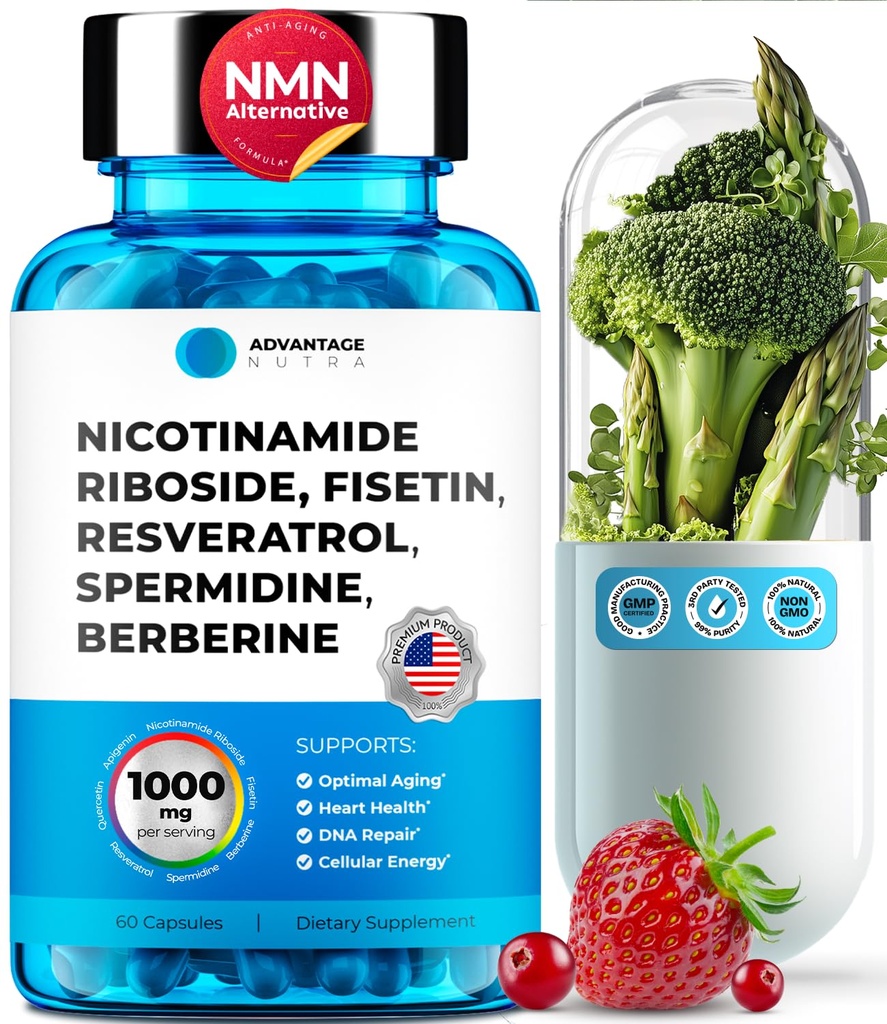 Liposomal Nicotinamide Riboside NR 补充 Resveratrol NAD: Nicotinamide 500 mg w/Fisetin, Resveratrol 粉末 柏柏尔米丁 NAD 补充 500 mg - 60 盖 1 包装