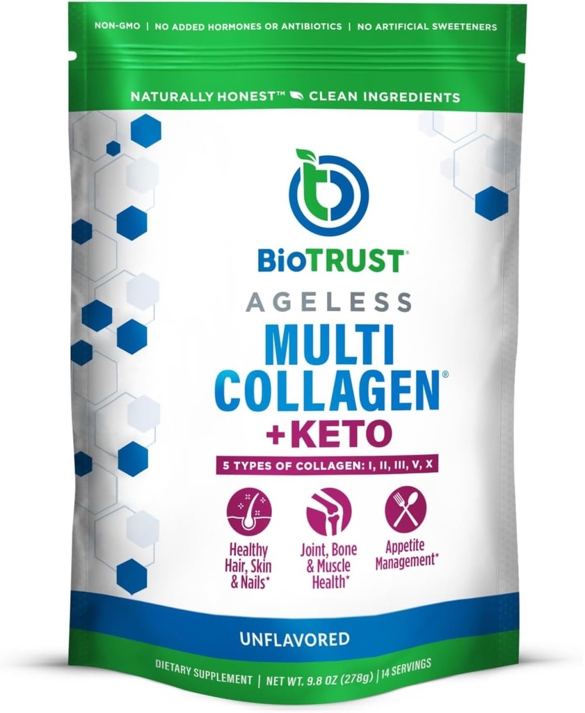 BioTrust Multi Collagen Protein Powder + Keto MCT Oil - 5 Types (I, II, III, V, X) & 100% Caprylic Acid C8 - Support Elevated Ketones, Metabolism, Joints & Beauty All in 1 Collagen Powder (Unflavored)