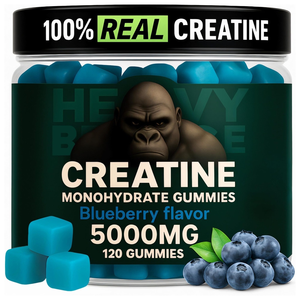 Creatine Monohydrate Gummys for Men and Women 5000mg - Blueberry, 120 Counter for 30 services 低卡路里公式 肌肉构建器和能量靴 + 工作前补充 Chewable Creatine Gummys