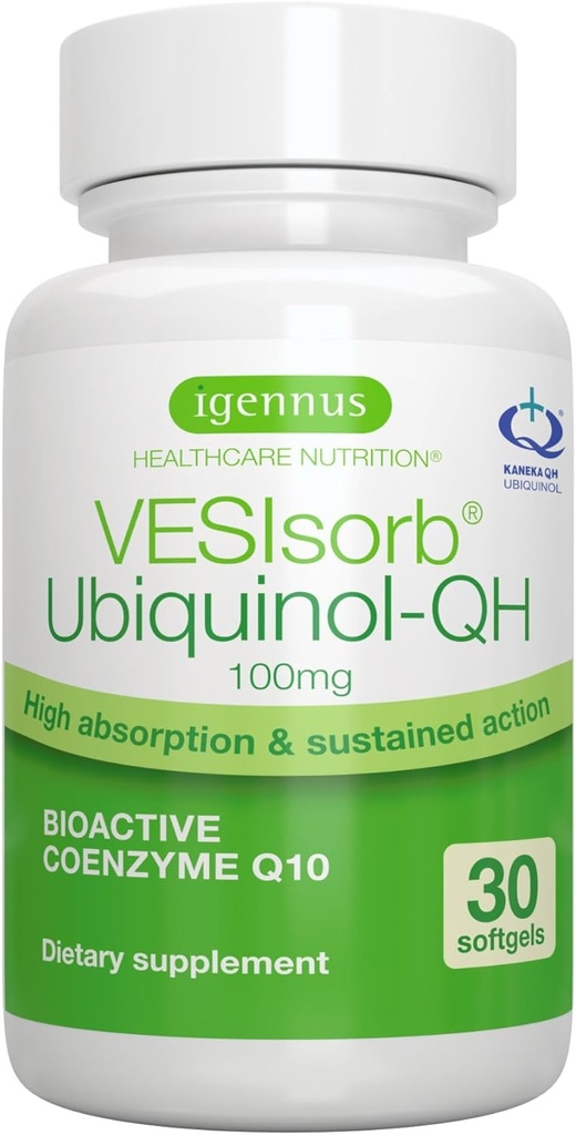 Igennus Advanced VESIsorb Ubiquinol 100mg 30 软胶,600%的生物利用率,快活水溶胶Q10 能源与心脏补充,1-月供应