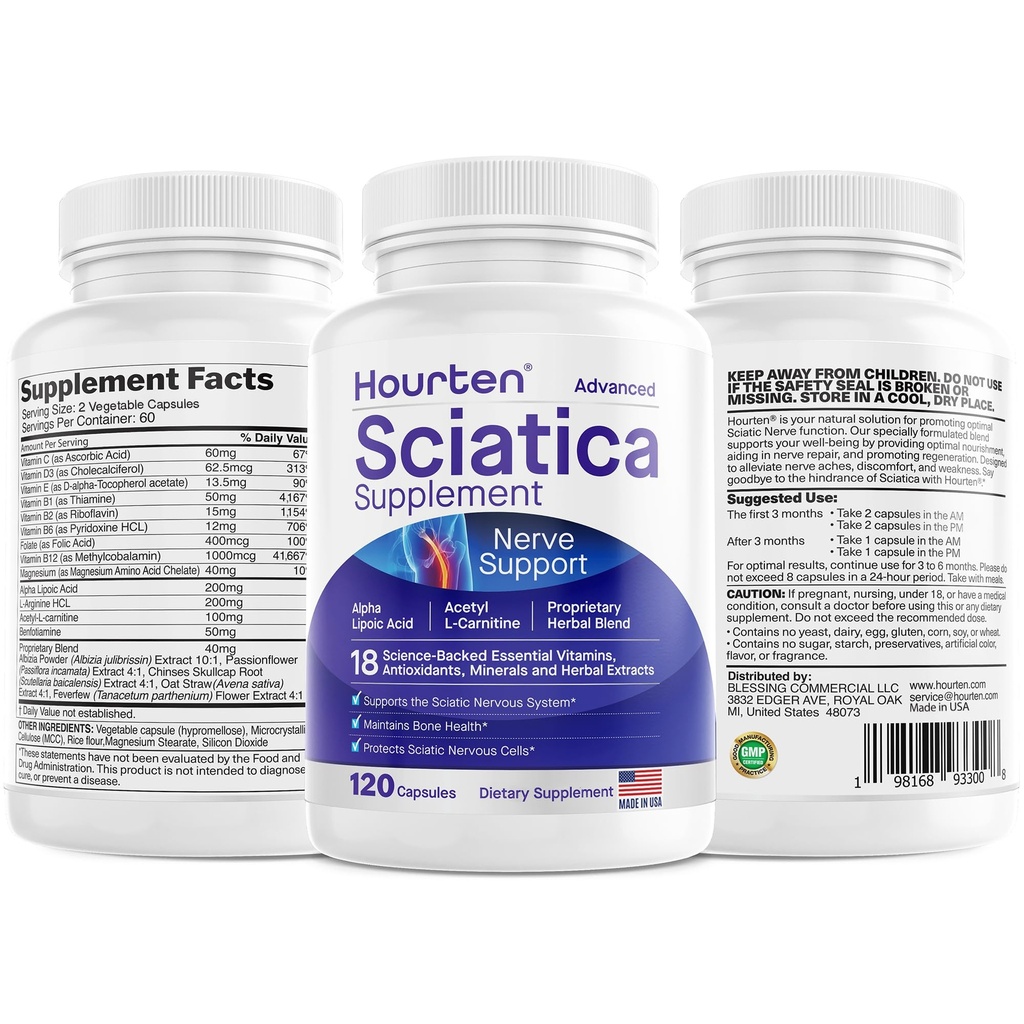 高级神经元支持救济:Alpha Lipoic Acid - 18 in 1 Sciatica Assupposes - 维生素B 复合体 - 在美国制造(120 count (Pack of 1))