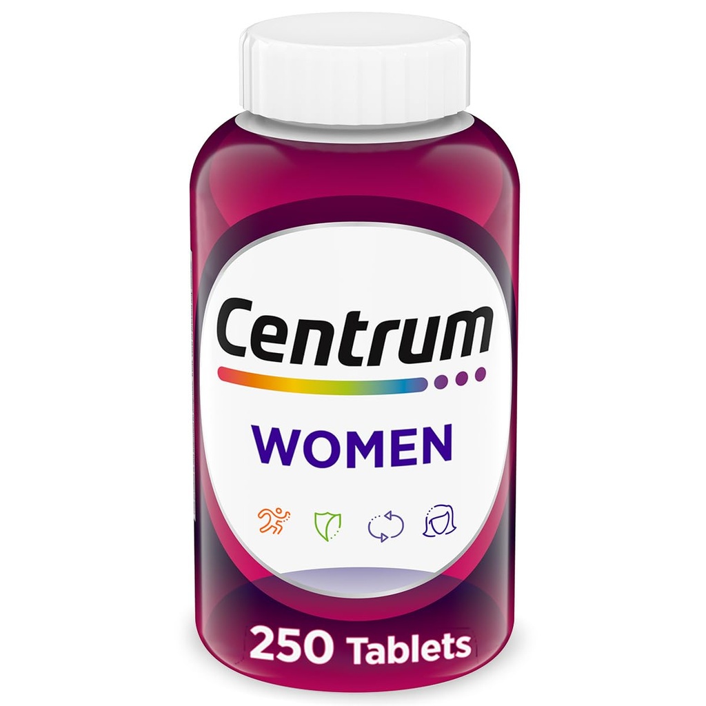 Centrum Multivitamin for Women, 配铁, 维生素D3, B 维生素和抗氧化维生素C和E, Gluten Free, 非GMO 成份- 250 Counter