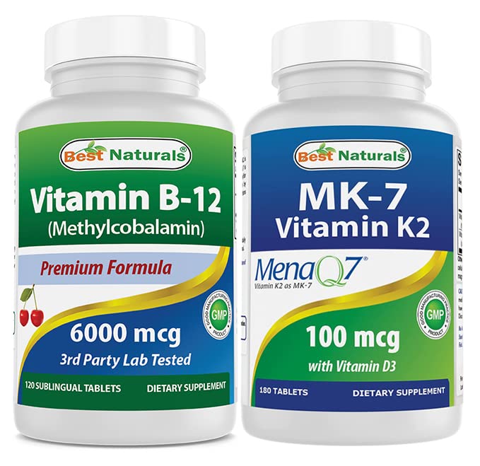 最佳天然维生素B12 6000 mcg & 维生素K2(MK7)与D3