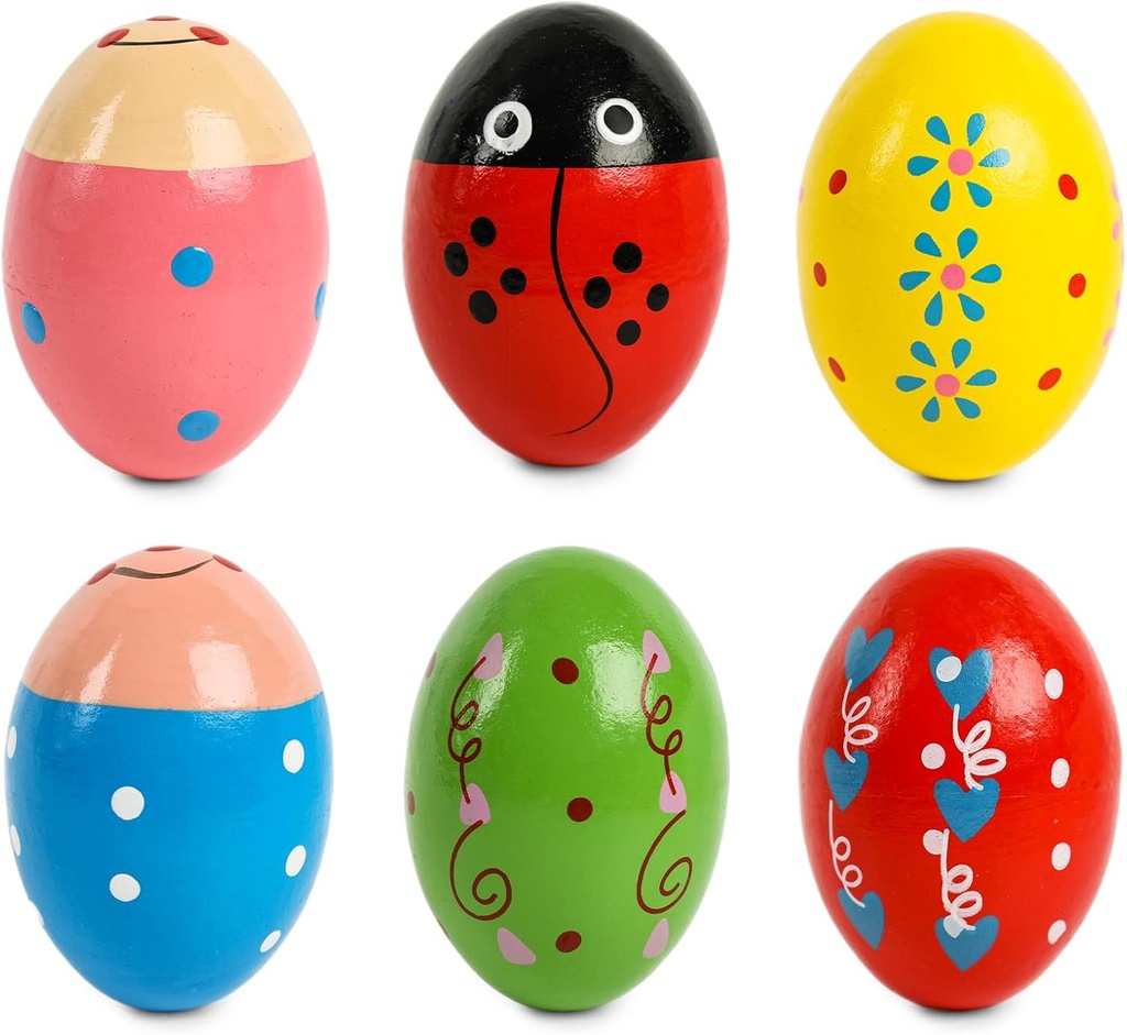 SallyFashion 6 PCS Wooden Shaker Eggs for Toddlers, Egg Maracas 震撼摇摆乐器 为党情好友 Goodie Bag Stuffers 课堂颁奖