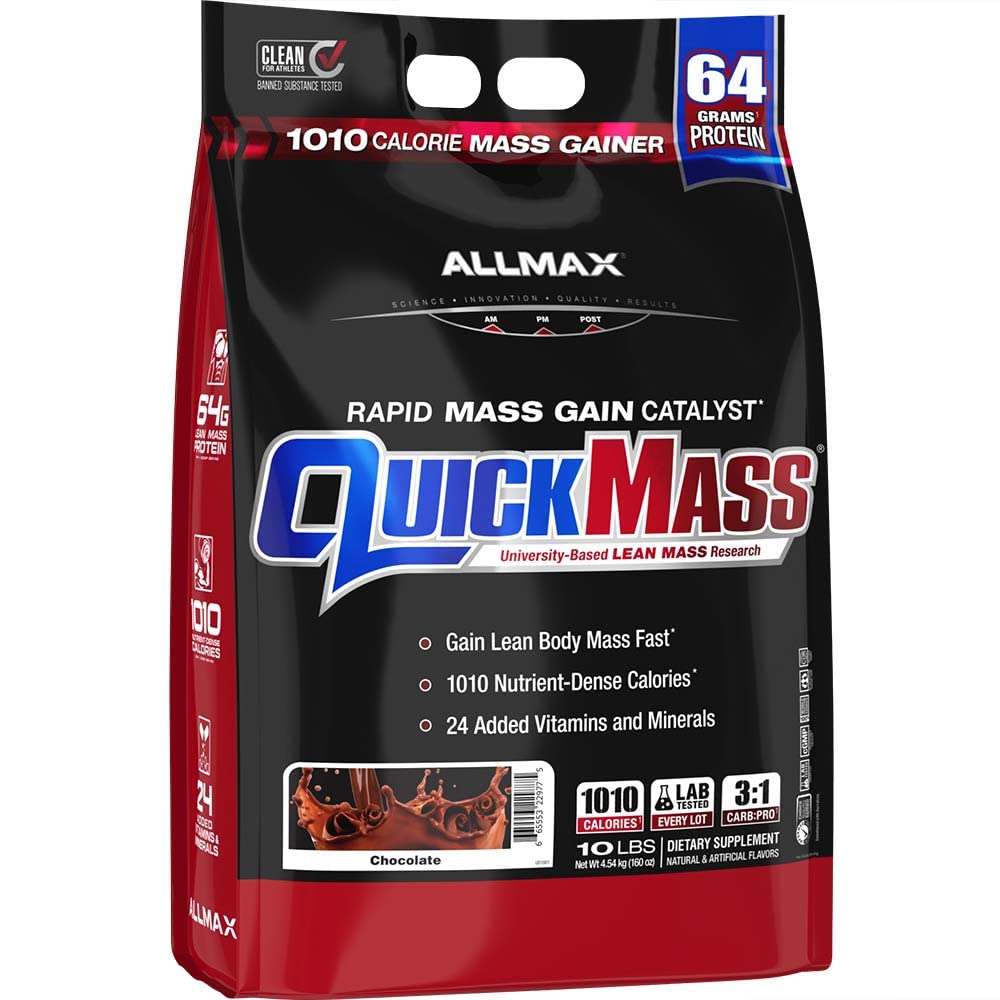AllMAX QUICKMASS,巧克力 - 10磅 - 快速质量增殖催化剂 - 最多64克蛋白质 人服 - 3:1 碳对蛋白质比 - 零转脂肪 - 最多70克