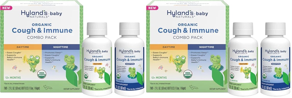 Hyland's Naturals - Baby - Organization Cough & Immune Day & Night Combo Pack - Eases Coughs,支持豁免,促进睡眠,2 Fl Oz. Bottles (4 fl oz) (Pack of 2).
