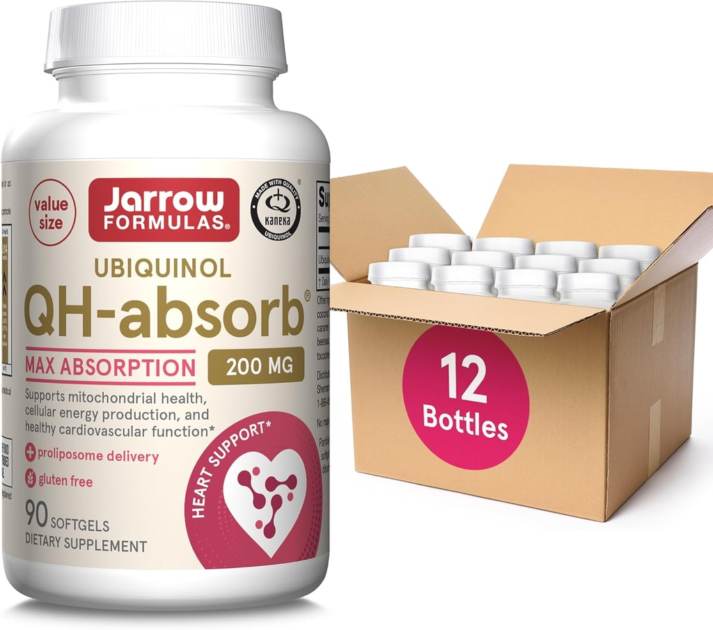 Jarrow Formules QH-Absorb Ubiquinol 200 mg, 饮食补充,支持Mitochondrial健康和健康心血管功能,90 Softgel,最多90天供应(12包)