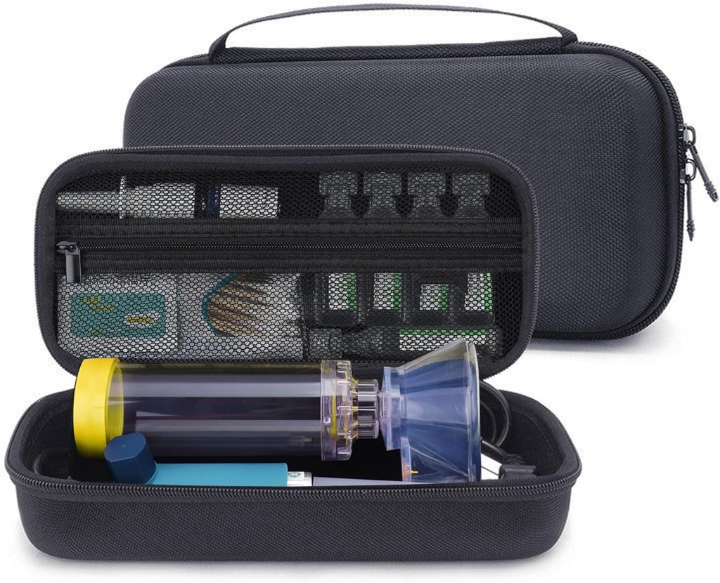 Asthma Inhaler、儿童与成年人的空间器、面具、Inhaler Holder可携带的袋装设备的硬旅行案,装有医药袋、过敏药剂、文托林Inhaler(只有CASE)