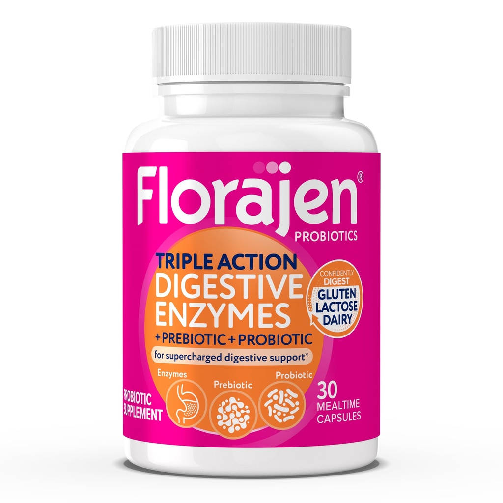 Florajen 消化酶与Probiotics & Prebiotics - Gut健康三联行动公式,Bloating, & Gas Relief - 支持Gluten & Dairy消化酶 - 清洁,非GMO - 30国
