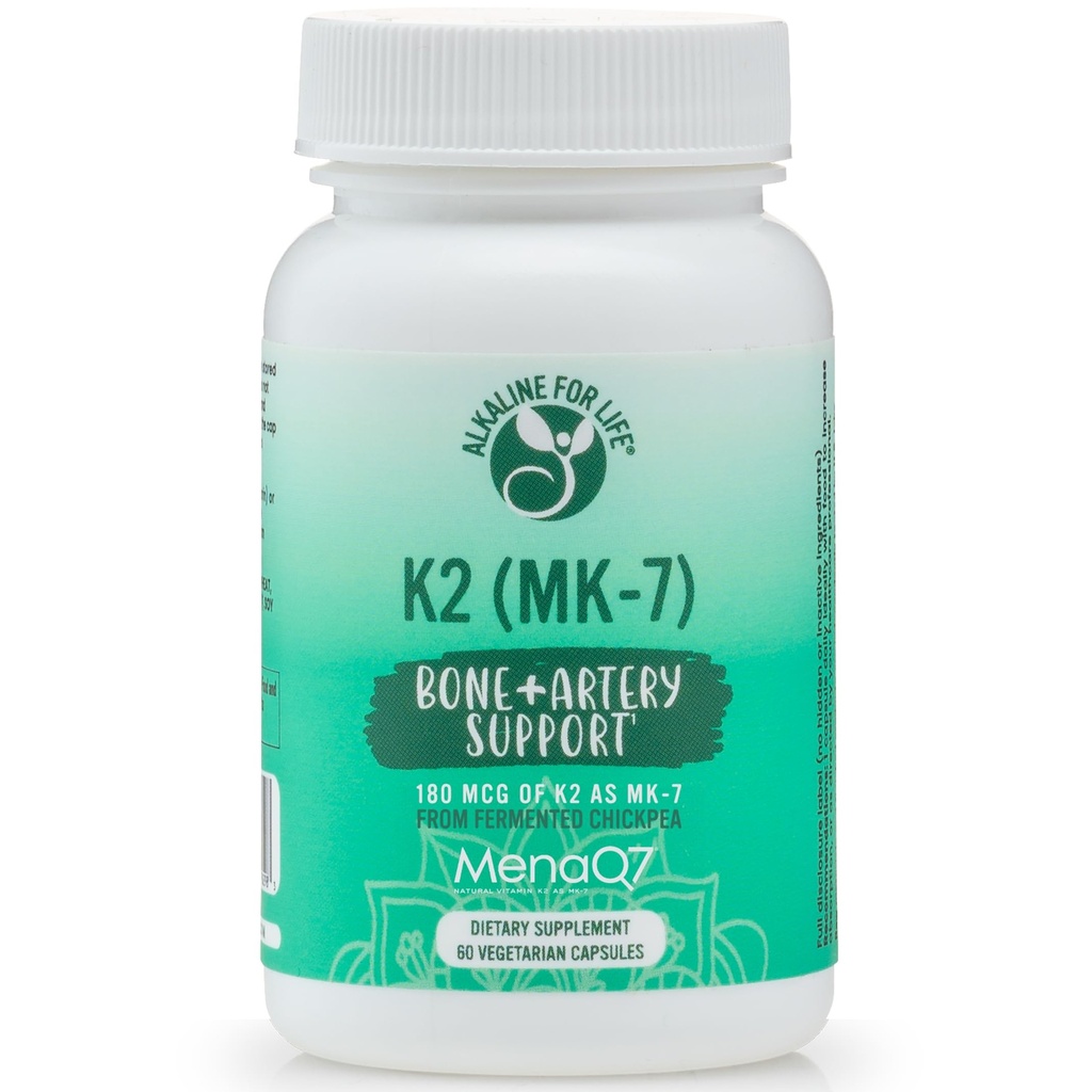 Alkaline for Life Vitamin K as MK-7| K 天然维生素K2 来自发酵的奇克皮斯 MENAQ7 180 mcg – One-per Day – 60天供应支持骨和心脏健康 – 容易吞咽